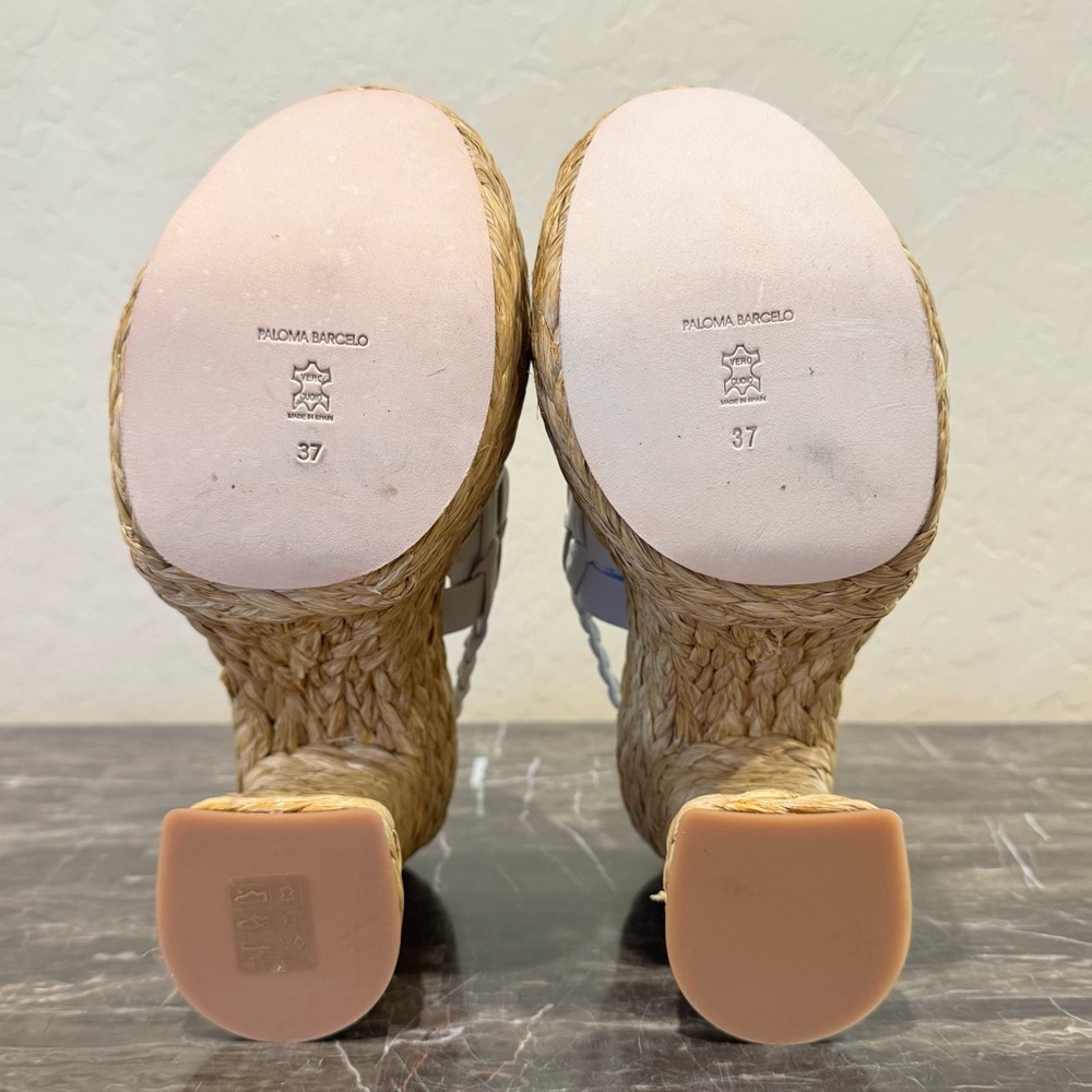 NEW Paloma Barcelo Prue Heeled Leather and Raffia Platform Sandals - Picture 12 of 14